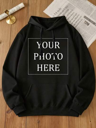 Customized Photo/Text Printed Fleece Sweatshirt For Women, Black, Personalized With Friend/Family/Couple/Pet Photos, Birthday/Anniversary/Valentine's Day, Casual Pullover Sweatshirt, Suitable For Halloween, Christmas, Back To School, Autumn/Winter