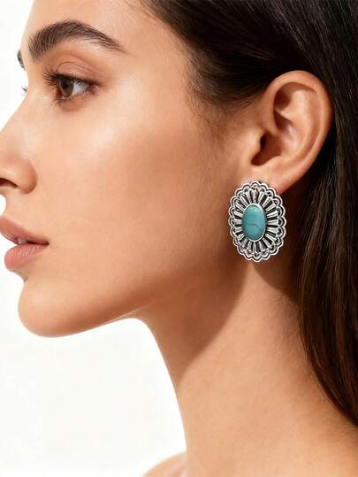 1 Paar vintage geschnitzte geometrische Ohrstecker