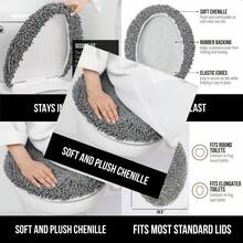 GORILLA GRIP Shag Chenille Bathroom Toilet Lid Cover Hine Wash Ultra Soft Plush Seat Covers Large Fabric Covers 19.5x18.5 Fits Standard Toilet Lids Bathroom Accories And Decor Gray