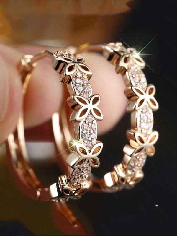 Women's Elegant Floral Hoop Earrings - Openwork Butterfly Design With Everyday & Party Jewelry Gift For Women - Year-Round Elegant Jewelry