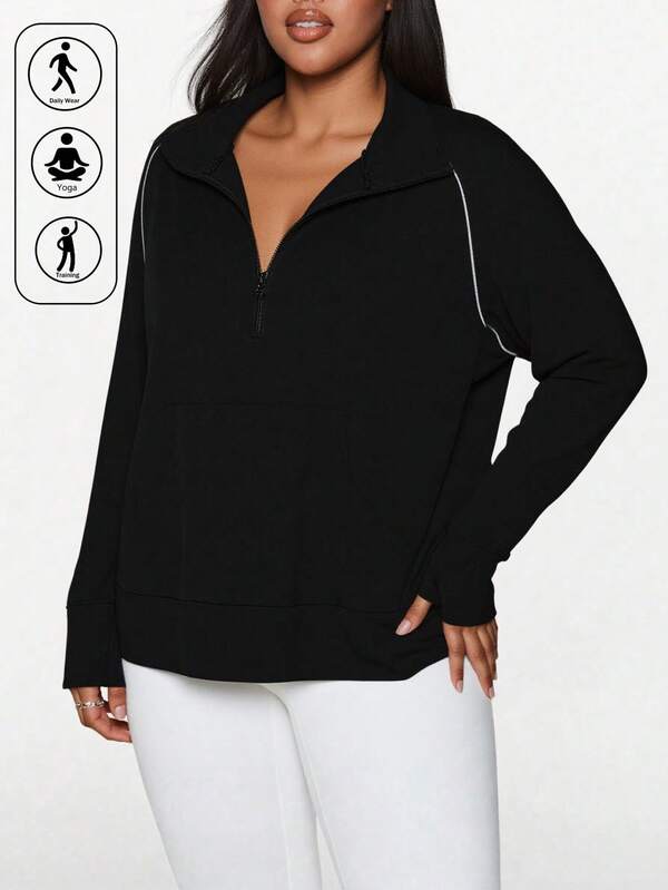 Christmas Plus Size Women Sports Sweatshirt, Long Sleeve Running Outdoor Hoodie, Half Zip Up Pullover