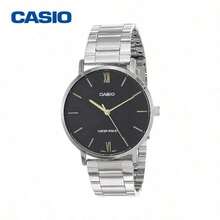 Casio Relógio analógico masculino minimalista de aço inoxidável com mostrador preto e 3 ponteiros, presente para homens MTP-VT01D-1B