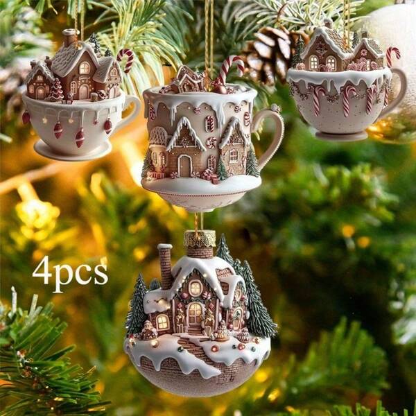4pcs Set Of Chocolate House & Coffee Cup Acrylic Pendants - Perfect For Backpacks, Car Keychains, And Home Decor - Ideal Party Favors For Halloween & Christmas