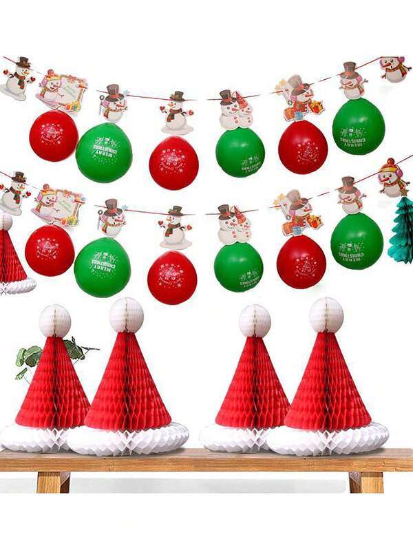 1/5pcs Christmas Paper Hanging Decor Set, Honeycomb Santa Hat Ceiling Hanging Decorations, Multipurpose Decor Set For Wedding, Bridal Shower, Graduation Party, Baby Shower, Italian Party, No Electricity Required