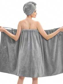 1pc Coral Fleece Bathrobe, Long Bathrobe Bath Skirt, SAP Bathrobe, Quick-Drying, Absorbent, Soft, Non-Shedding, Home Use