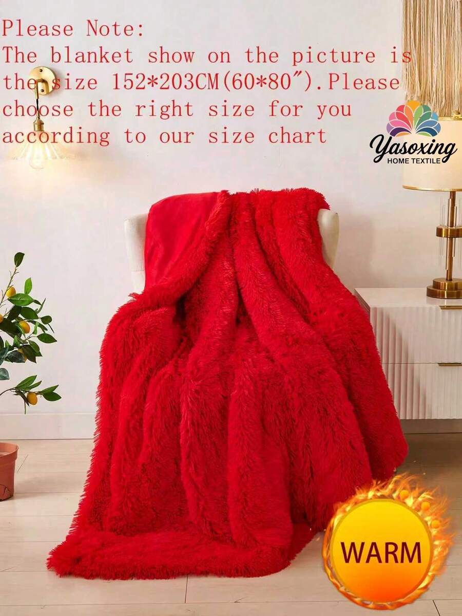 1PC Red Plush Shaggy Blanket Queen Twin King Size Luxury Fluffy Long Plush Blanket Bedding Throw Soft And Comfortable Couches Blankets For Home, For Sofa, Living Room Queen Twin King Size Multi-Purpose Use In Living Room, Bedroom And Sofa
