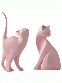 1pc Pink Resin Cat Figurines With Gold Ears, Minimalist Abstract Home Decor Sculptures For Bookshelf, Entryway, Bedroom Or Gift - Graduation, Friendship, Summer Decor