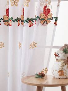 1 pieza Cortina bordada navideña, cortina bordada con tema navideño, adecuada para fiesta de Navidad, decoración del hogar para sala de estar, cocina, dormitorio, decoraciones navideñas, decoración navideña, decoraciones navideñas para el hogar, decoración de habitación