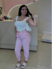 Women's Formal Carrot Tailored Trousers Basic Jogger Pants - Rosa - View 1