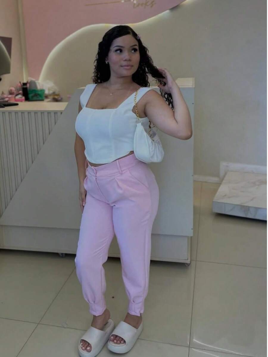 Women's Formal Carrot Tailored Trousers Basic Jogger Pants - Rosa - View 1