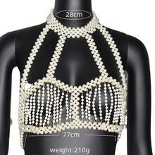 1pc Handmade White Faux Pearl Body Chain, Fashion Wavy Design For Wedding, Party, Runway, Gift - White - View 7