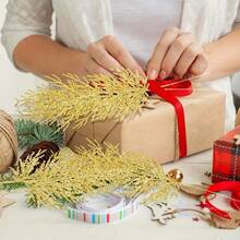 20pcs/12pcs/1pc-Christmas Glitter Needles Christmas Glitter Pine Needles Christmas Custom And Hanging Faux Pine Leaf Cedar Stems Christmas Leaf Stems Diy Crafts Garland Home Decoration, Golden Christmas Decoration, Gold Sequins Faux Pine Needles Artificial Christmas Skewers Tree Sticks Tabletop Custom Stand Christmas Tree Wreath Wedding Bouquet Winter Holiday Holiday Decoration