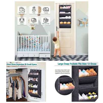 Oxford Door Shoe Rack With 6 Deep Shelf Over Door Hanging Shoe Organiser Storage Closet Dorm And Narrow Door Organizer Sturdy Shoe Holder Hanger, Blac