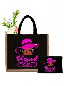 Bộ 1 túi xách nhẹ và túi đựng mỹ phẩm cùng màu, bộ túi xách in họa tiết thời trang bao gồm ví, túi tote vải lanh dung tích lớn dành cho nữ, túi mua sắm dung tích lớn, thiết kế sáng tạo, túi tote thường ngày tiện dụng, túi mua sắm lý tưởng. Túi xách đa năng tiện dụng dành cho giáo viên, quà tặng cho phụ nữ. - Nhiều màu - Xem 8