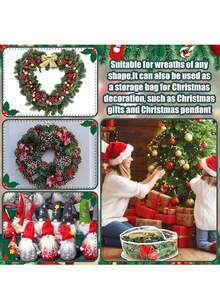 24-calowa przezroczysta skrzynia do przechowywania wieńców z tworzywa PVC z podwójnym zamkiem błyskawicznym i uchwytem – torba ochronna na wieńce, odpowiednia na Boże Narodzenie, jako dekoracja świąteczna na cały rok, trwały organizer na wieńce do użytku wewnątrz i na zewnątrz