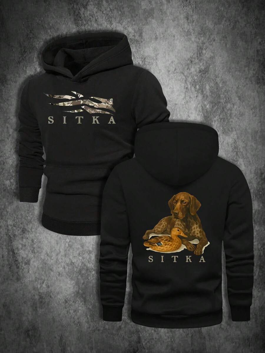 Men's 450g Heavyweight High-Quality Hoodie | Outdoor Hunting Print| Outdoor Casual Long-Sleeve Pullover Hoodie With Pockets, Suitable For Autumn And Winter Wear (Ideal For Daily Wear And Gifting) - màu đen - Xem 1
