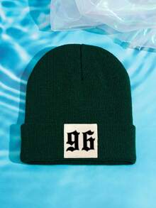 1pc Unisex Outdoor Casual Fashion Knit Beanie Hat With 96 Numeric Print, Warm & Comfortable, Suitable For Daily Wear