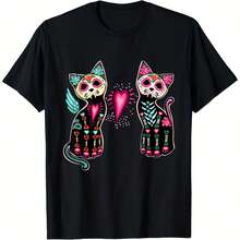 Day of the Dead Cats Shirt Cat Lovers Dia De Los Muertos T-Shirt Women'S T-Shirt Gift T-Shirt Sports ,Comfortable home wear, Casual fashion,Sizes S - 5XL Black - Negro - Ver 2