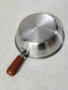 1/2pcs Stainless Steel Mini Pot With Walnut Anti-Scald Handle Pot And Spoon, Compatible With Induction Cooktop, Suitable For Instant Noodles, Salad, Rice, Household, Single Person, Kitchen Essential, Durable Cookware