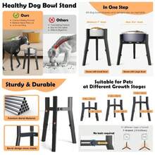 - Soporte ajustable para cuencos para perros grandes y extragrandes, soporte alto para alimentos y agua para perros, altura ajustable de 9.8 a 13.4 pulgadas, ancho de a 11 pulgadas, soporte - Negro - - Ver 1