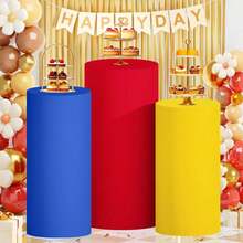 Cylinder Covers Set Of 3 Spandex Cylinder Pedestal Stand Covers Red Cylinder Cover Round Pedestal Cylinder Covers Multicolor Pedestal Cover For Wedding Party Ceremony DecorationKF - H - Xem 2