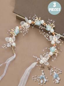 4 peças/2 peças/1 peça Conjunto de Tiara de Pérola de Liga Elegante para Meninas, Conjunto de 2 Peças de Tiara de Pérola e Pulseira de Pérola para Dama de Honra, Conjunto de Vestido de Flor de Fada para Meninas, Adequado para Apresentações, Festas, Fotografia e Danças, Tornando-o um presente ideal para meninas