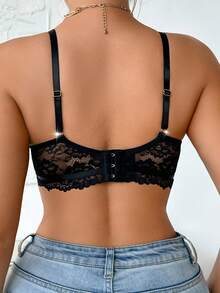 Czarna seksowna damska bielizna koronkowa wygodna bielizna push-up oddychający biustonosz z cienkimi miseczkami marszczony