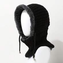 1pc Solid Color Cycling Ear Warmer Hat, Knitted Fleece Lined Thick Beanie Cap, Casual Autumn/Winter