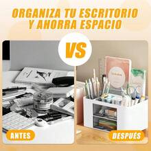 Organizador de Escritorio con cajn, Caja de Almacenamiento de plstico con 5 Compartimentos y 2 cajones, Caja de Almacenamiento de Escritorio para Escritorio, tocador, Oficina, Escuela, hogar - blanco - Ver 5
