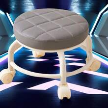 Accesorio amigable para bebés, taburete de aprendizaje multifuncional para niños con ruedas universales y taburete bajo, taburete redondo para el hogar para cambiar zapatos hecho de tela de cuero, taburete con ruedas para personas perezosas y pequeña silla de costura de belleza, taburete de celebridad de internet