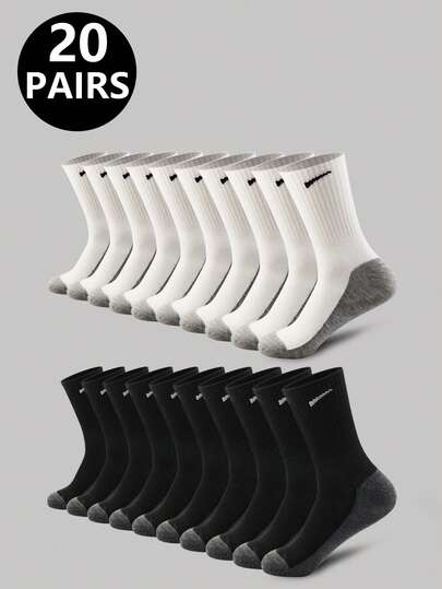 2/5/10/12/20 pares de calcetines unisex de media caña en blanco y negro, calcetines deportivos casuales para todas las estaciones