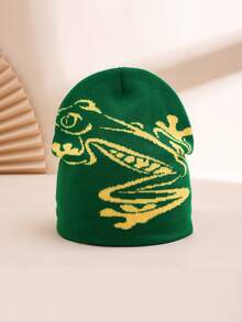 1pc Men's Dual-Tone Jacquard Frog Pattern Knit Beanie Hat, Warm & Fashionable For Casual, Commute, Couple Outings In Autumn Winter Clothing - Jacquard Frog - View 13