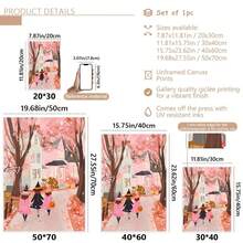 1 pieza Pintura de pared de bruja rosa de Halloween, Pintura de tres niñas pidiendo dulces, arte de pared raro y lindo, imprimible de otoño para habitación de niñas (Marco opcional)