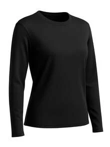 Women's Long Sleeve Crew Neck Workout T-Shirt, Loose Fit Quick Dry Gym Training Top For Running, Yoga, Fitness And Casual Wear - Black - View 6
