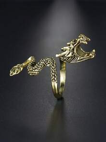 1pc Vintage Bronze Dragon Shaped Ring, Suitable For Daily Wear, Party, Halloween - Dragon - View 3