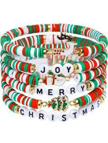 6/12/24 قطعة/مجموعة من اكسسوارات عيد الميلاد، سوار خرز من الطين الناعم، سوار هدية بابا نويل، اكسسوارات يدوية بألوان متباينة للأعياد