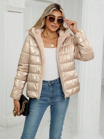 Women's Hooded Casual Padded Regular Jacket, Commuting And Daily Wear, Comfortable, Suitable For Both Fall And Winter Seasons