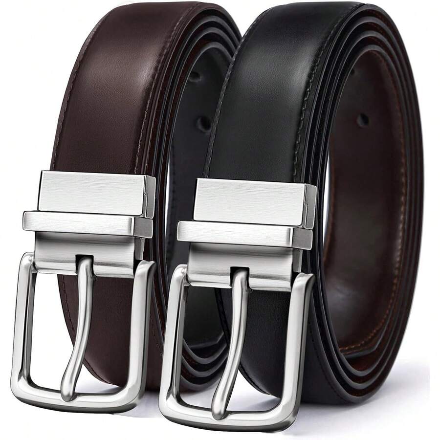 Men's Reversible Adjustable Belt - 1.25" Cut For Fit, 2 Sides In 1 Belt, Ideal For Gifts - 黑色/古咖啡色1033 - 查看 1
