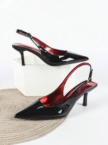 7cm Black High Heel Pumps, Slip-On Party Formal Stilettos, Pointed Toe High Heels With Red Lining,Kitten Heels - Black - View 4