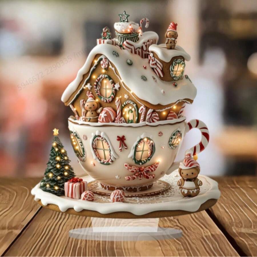 كوب بشكل بيت زنجبيل من الأكريليك بطراز بوهيمي مع شعار وشارة - ديكور مكتبي للكريسماس، متعدد الاستخدامات، بدون نص، مناسب للمنزل والمقهى ومكتب العمل وديكور غرفة النوم