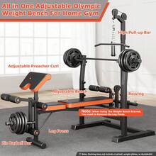 GIKPAL 10-In-1 Adjustable Weight Bench Press Set With Row Machine & Lat Pull Down, Multi-Function Workout Bench With Leg Developer & Preacher Curl, Full Body Strength Training Exercise Equipment For Home Gym, 880lbs Max Weight - Black + Orange - View 2