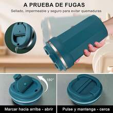 MOYAC Taza Termo de Café de 510 ml, Termo Cafe de Viaje con Cordón de Acero Inoxidable, Termo al Vacío para Conservación del Calor y el Frío, Adecuada para Preparar Leche, Café, Té (Negro) - AZUL - Ver 8