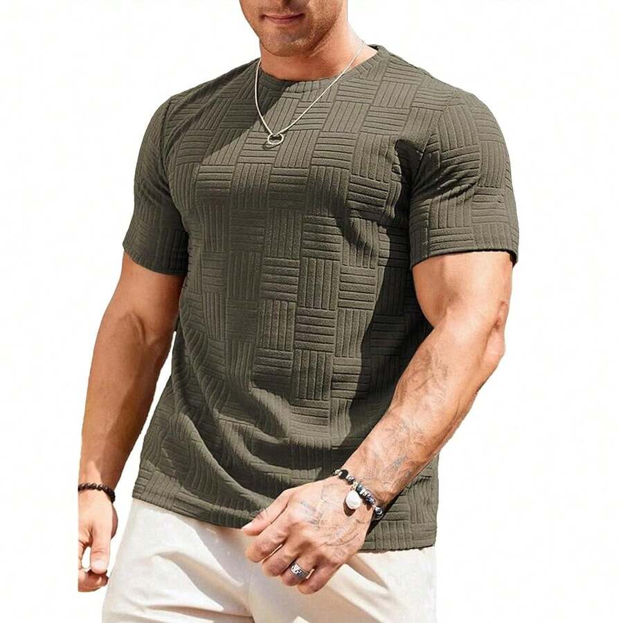 JMIERR Mens T-Shirt Casual Stretch Solid Crewneck Short Sleeve Tees Textured Shirts{"Size_name":"3X-Large","Color_name":"JungleGreen"} - 叢林綠 - 查看 1