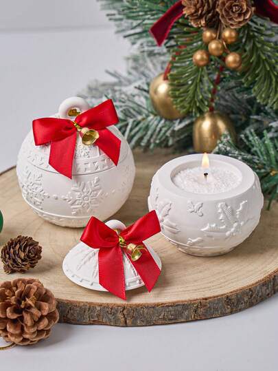 2pcs/Set Christmas Round Ball Jar Silicone Mold With Lids, DIY Relief Snows Berry Box Crafts Making Kit Plaster Resin Molds, For Home Decor, Room Decor, Wedding Decor, Christmas Party Decorations And Creative Gifts