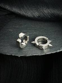 CIZME 2 件时尚不锈钢尖刺耳夹，男女通用，适合日常装饰，金色黑色假穿孔耳环，耳夹式耳环，非穿孔首饰