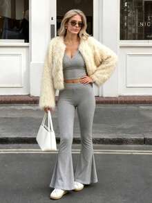 Solid Color Faux Fur Pocket Jacket, Suitable For Daily Wear, Dates, Holidays, Airport Outfits, Winter Women's Clothing - White - View 1