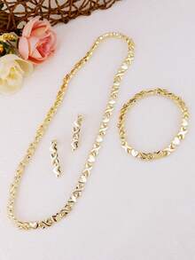 Bộ trang sức mạ vàng ba màu dành cho nữ Bộ trang sức trái tim XOXO Phụ kiện váy cưới Bộ vòng cổ hoa tai pha lê vàng - Bộ 4 món - Xem 15