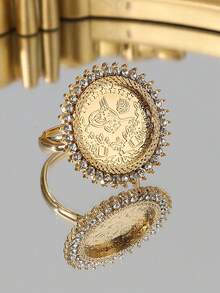 1pc Middle Eastern Lucky Totem Adjustable Ring, Popular Arabic Style For Men And Women - Gold - View 1