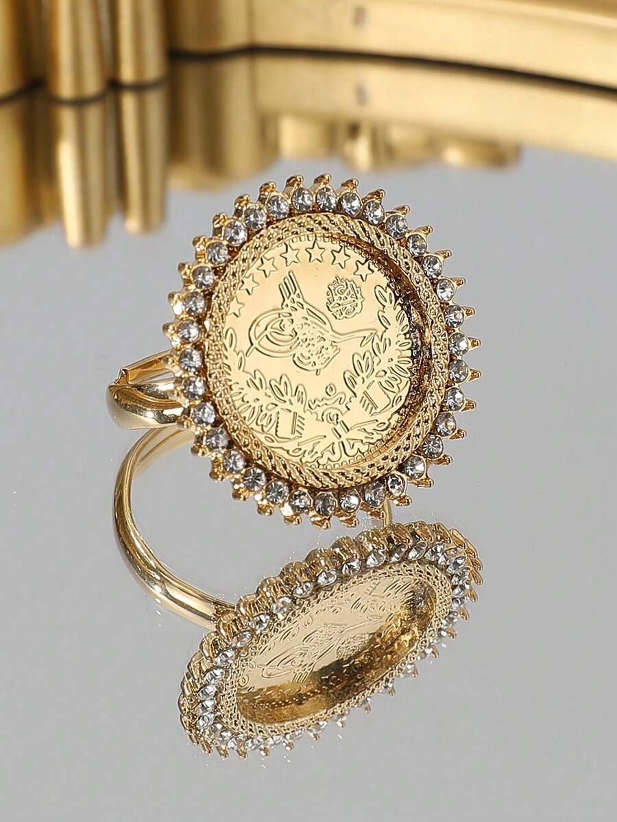 1pc Middle Eastern Lucky Totem Adjustable Ring, Popular Arabic Style For Men And Women - Gold - View 1