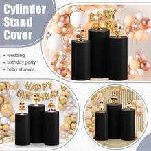 Cylinder Covers Set Of 3 Spandex Cylinder Pedestal Stand Covers Red Cylinder Cover Round Pedestal Cylinder Covers Multicolor Pedestal Cover For Wedding Party Ceremony DecorationKF - 黑色 - 查看 6
